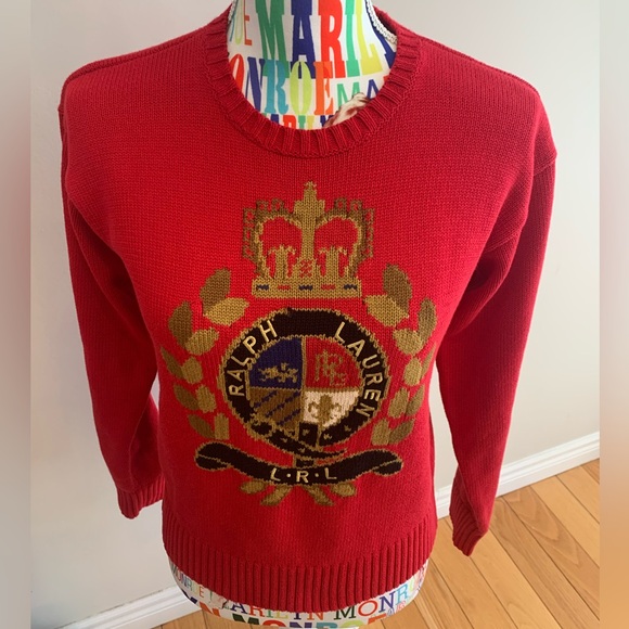 NWOT Ralph Lauren Red and Gold Crest 100% Cotton Sweater - Picture 12 of 12